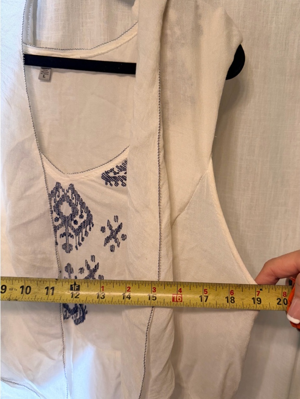 Ecote by Urban Outfitters Cream V-Neck Embroidered Boho Tunic with Navy Detail - Picture 8 of 10